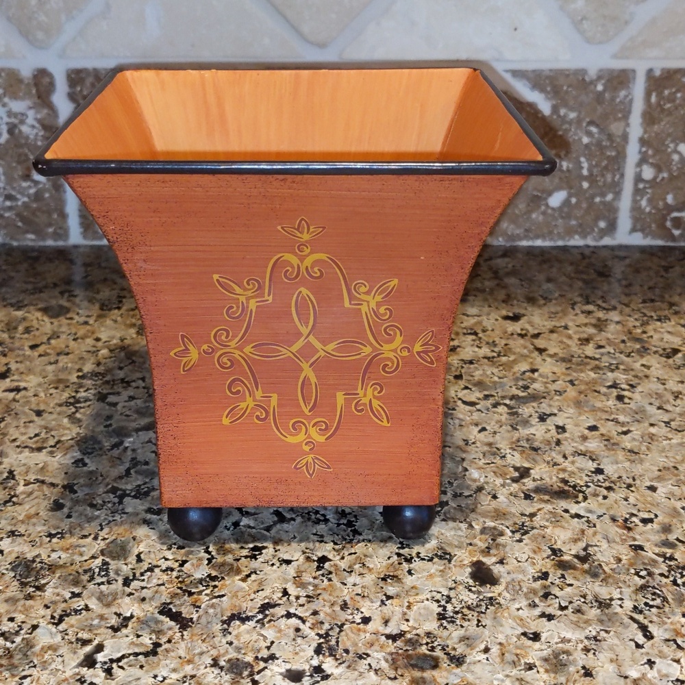 Square Planter Tole Painted Metal Southern Living at Home Footed Vessel Decor